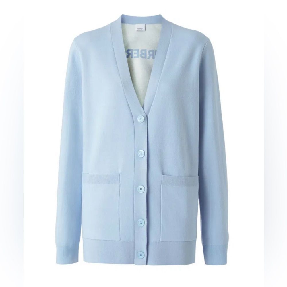 Burberry Horseferry Square Wool Blend Jacquard Cardigan Size L